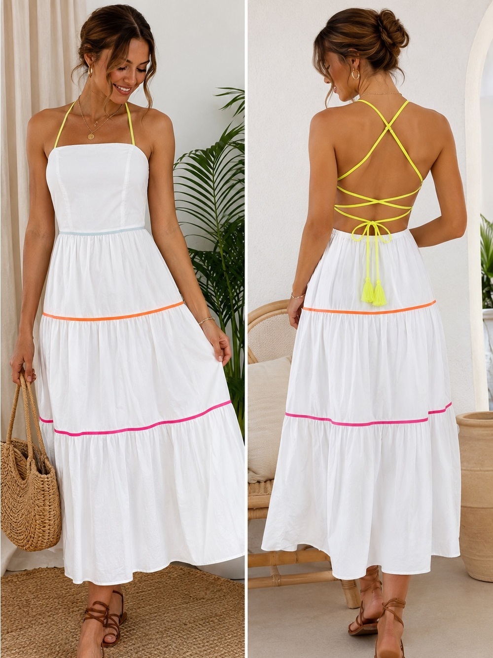 Aakaa White Open Back Maxi Dress 100% Cotton Size S.